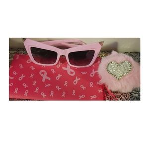 Pink sunglasses, keychain & small pouch.